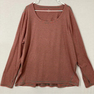 Talbots Gray Red Striped Round Neck Long Sleeve Cotton Stretch Top 3X